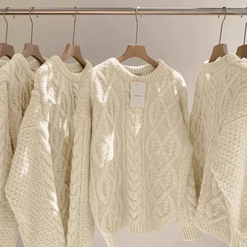 Beige Slouchy Cable Knit Sweater